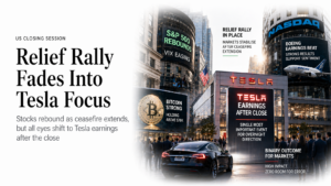 US Close — Wednesday, April 22, 2026 Ceasefire Extended, Relief Rally, All Eyes on Tesla After Close