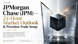 JPMorgan Chase trade setup showing price action, Fibonacci levels, RSI and key support zones May 2026