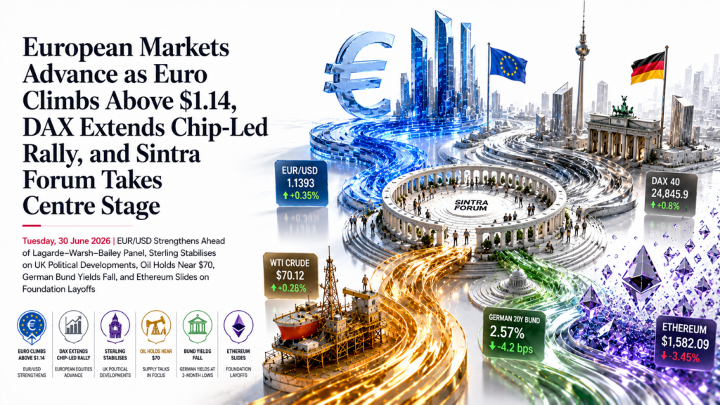 Euro Holds $1.14 as Dollar Softens with Sintra Under Way on the Last Day of Q2 · DAX Eyes a Strong Quarter on Chip Rebound · Oil Set for Worst Quarter Since 2020 as Doha Talks Resume — EUR/USD ~1.1388, GBP/USD ~1.3235, DAX 40 ~24,824 | Technical Analysis European Session | 30 June 2026