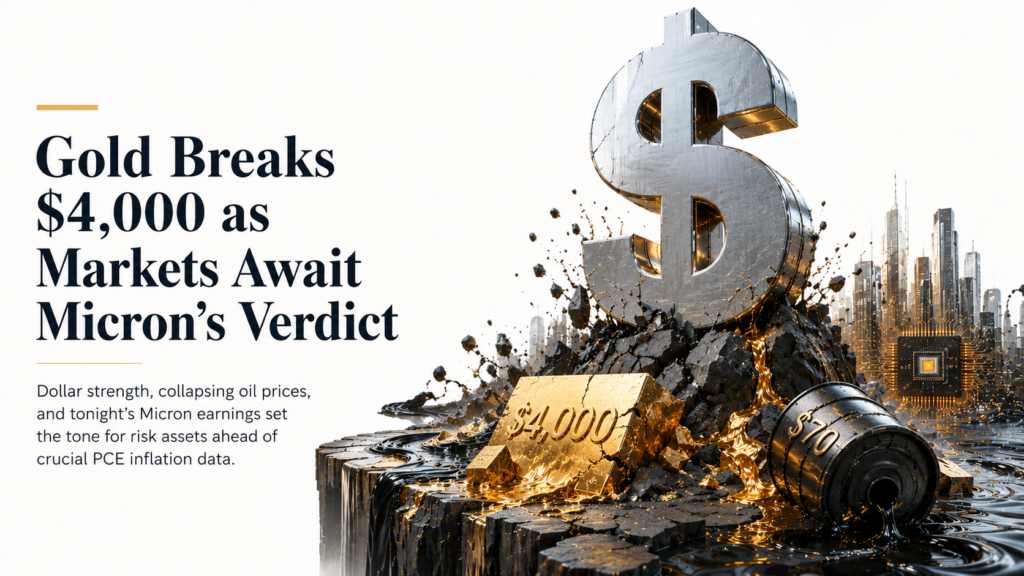 Gold Breaches $4,000 · WTI Below $70 · Micron Earnings After Bell · S&P 500 Steady — USD/CAD ~1.4210, USD/CHF ~0.8103, SNDK ~$1,985 | Technical Analysis – U.S. Session | 24 June 2026