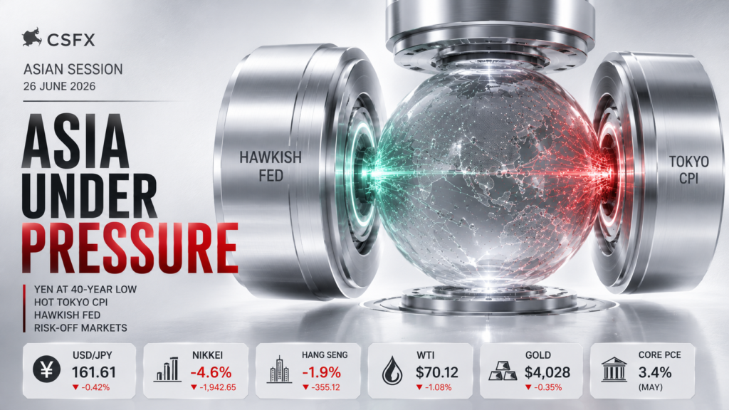 Yen at 40-Year Low · Tokyo CPI Hot · Hot Core PCE Stings Risk · Nikkei Slides Below 69,000 — USD/JPY ~161.61, Hang Seng ~22,648, XRP at $1.00 | Technical Analysis – Asian Session | 26 June 2026
