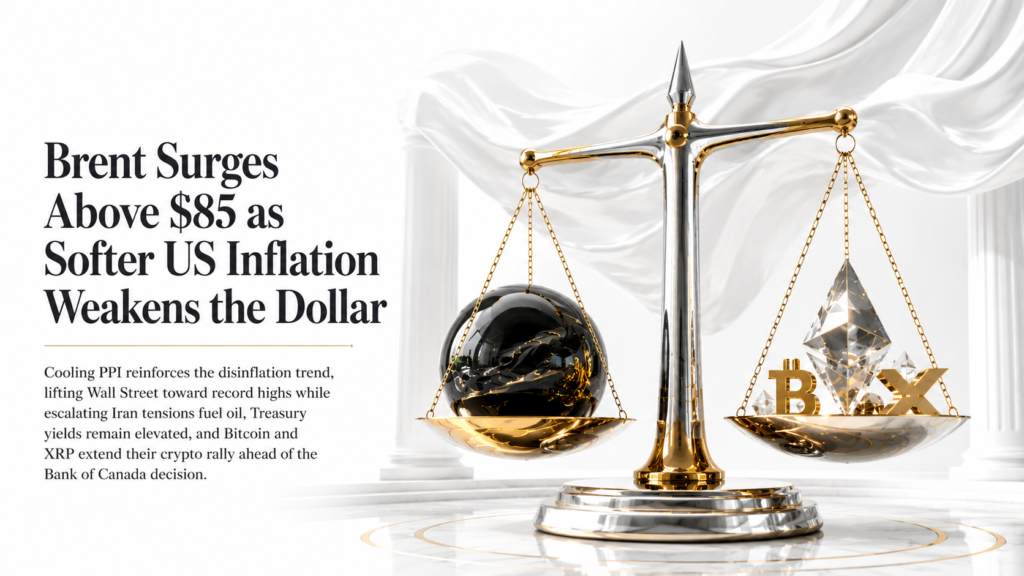 Dollar Slips as Cooler US PPI Confirms Disinflation Trend, Even as Brent Crude’s Fresh Surge Past $85 on Renewed Hormuz Strikes Complicates the Rate Story, Wall Street Grinds Toward Record Highs and Crypto Extends Its Post-CPI Rally | U.S. Session – Technical Analysis | 15 July 2026