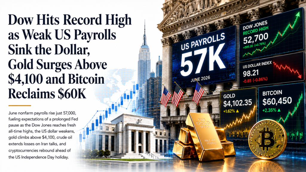 Dow Hits Record High as Weak June Payrolls (+57K) Slam the Dollar, Gold Tops $4,100, Bitcoin Reclaims $60K | Technical Analysis US Session  | 2 July 2026