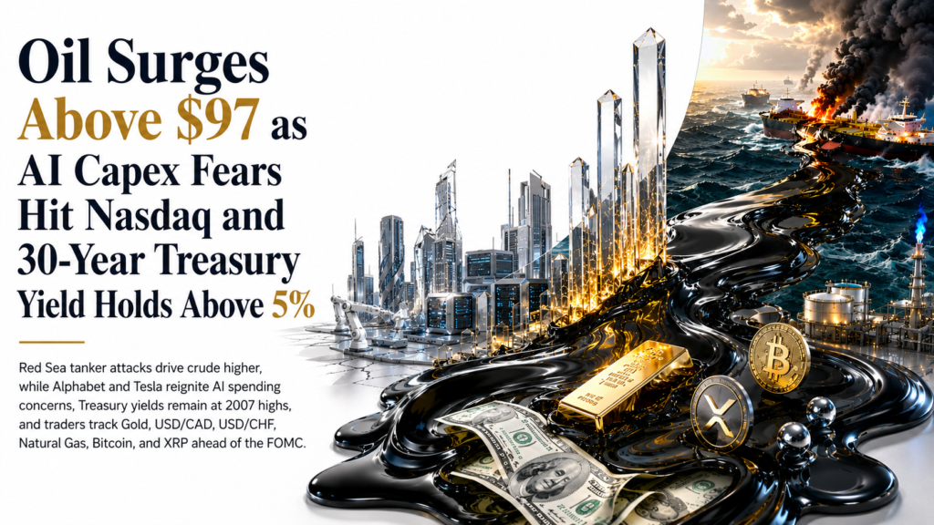 Nasdaq Slides as Tesla, Alphabet AI Capex Spook Wall Street, 30-Year Yield Tops 5% for a Record Streak, Oil-Driven Dollar Bid Lifts USD/CAD While Gold Retreats | US Session – Technical Analysis | 23 July 2026