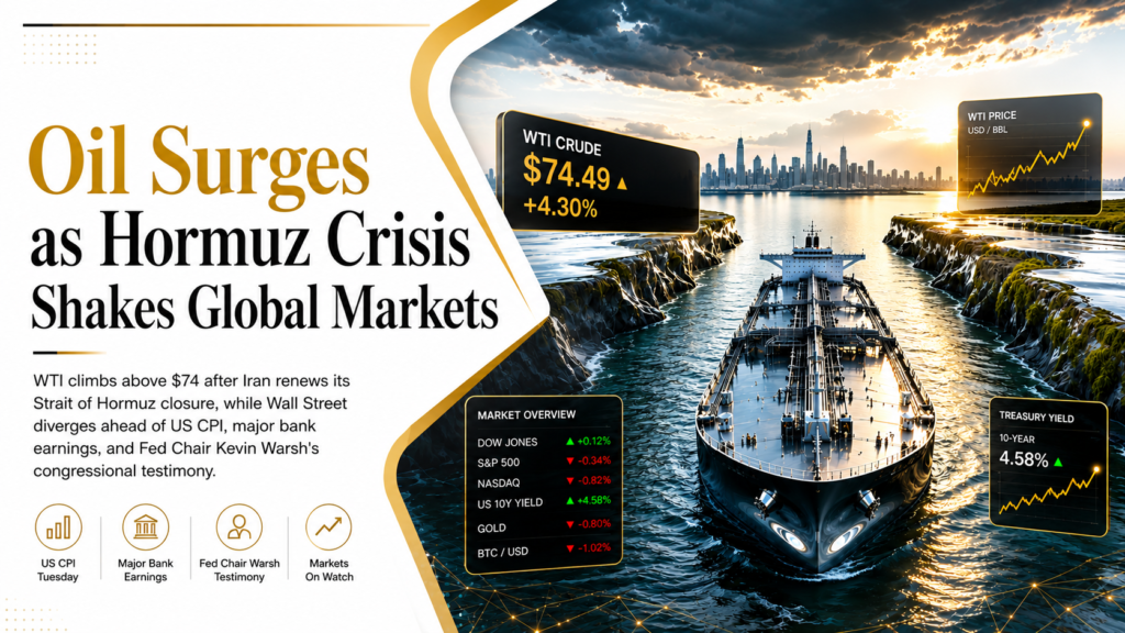 Oil Surges Past $74 as Iran Shuts the Strait of Hormuz Again; Wall Street Splits Ahead of Bank Earnings, Gold and Crypto Slide | US Session – Technical Analysis | 13 July 2026