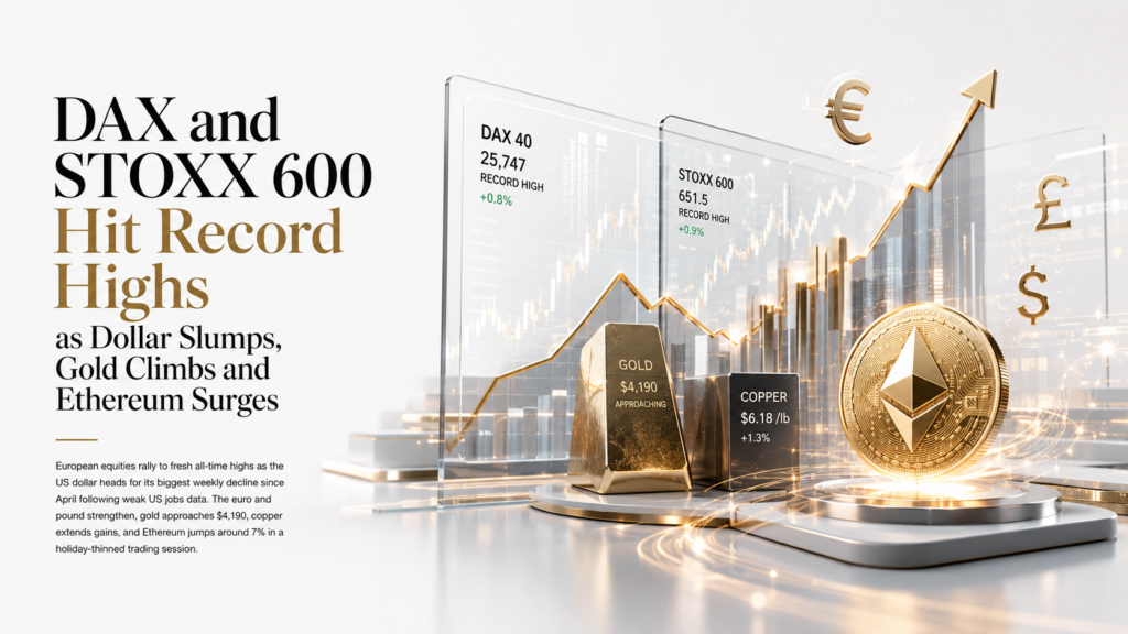DAX and STOXX 600 Hit Record Highs as Dollar Slides Toward Worst Week Since April, Euro and Pound Rally, Gold Nears $4,190, Ethereum Surges 7% | Technical Analysis – European Session | 3 July 2026