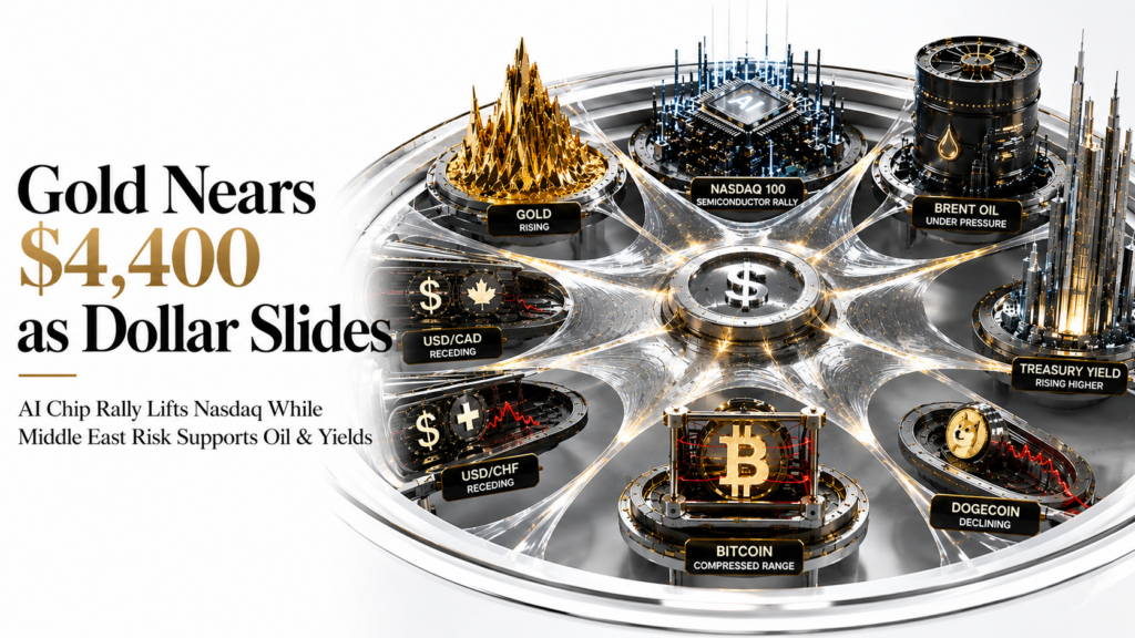 Gold Presses Toward $4,400 and Nasdaq 100 Futures Climb on AI-Driven Chip Strength as a Softer Dollar Dominates the US Session, While Treasury Yields and Brent Crude Hold Firm on Middle East Risk | Technical Analysis – US Session | 17 August 2026 | Capital Street FX