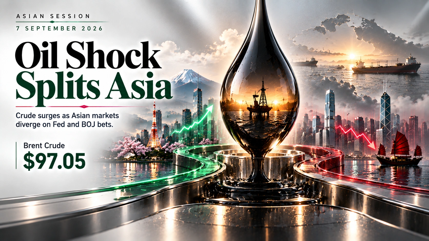 Oil shock splits Asia as Brent crude hits $97.05 amid US-Iran tensions and Fed and BOJ rate bets