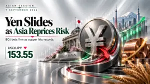 Yen slides as Asia reprices risk with USD/JPY at 153.55 and BOJ hike bets firm on 9 September 2026