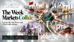 Fed BOJ week ahead with China data and CLARITY Act risks for Asian markets on 14 September 2026