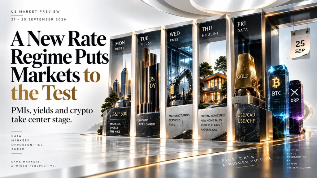 Week Ahead US, 21–25 September: Markets Digest the Fed’s First Hike in Years as Flash PMIs and a Post-CLARITY Act Crypto Reset Take Center Stage | 19 September 2026