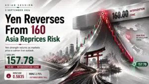 Yen surges as USD/JPY falls to 157.78 from the 160 intervention zone on 3 September 2026