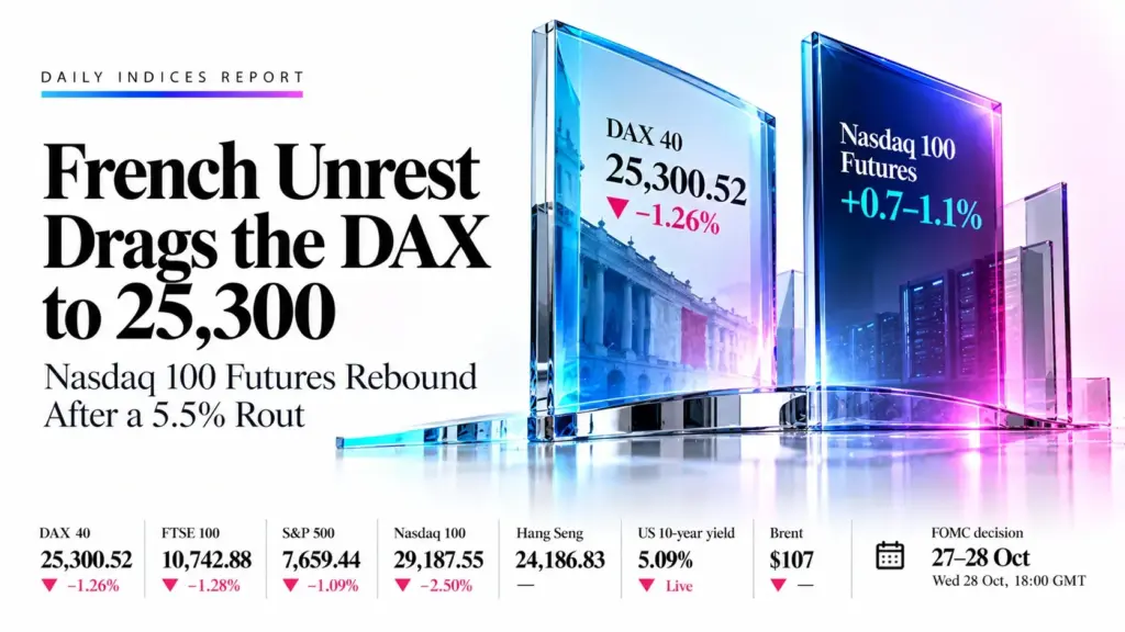Nasdaq 100 Futures Rebound After a 5.5% Rout as French Unrest Drags the DAX to 25,300 | Technical Analysis – Index Report | 19 Oct 2026