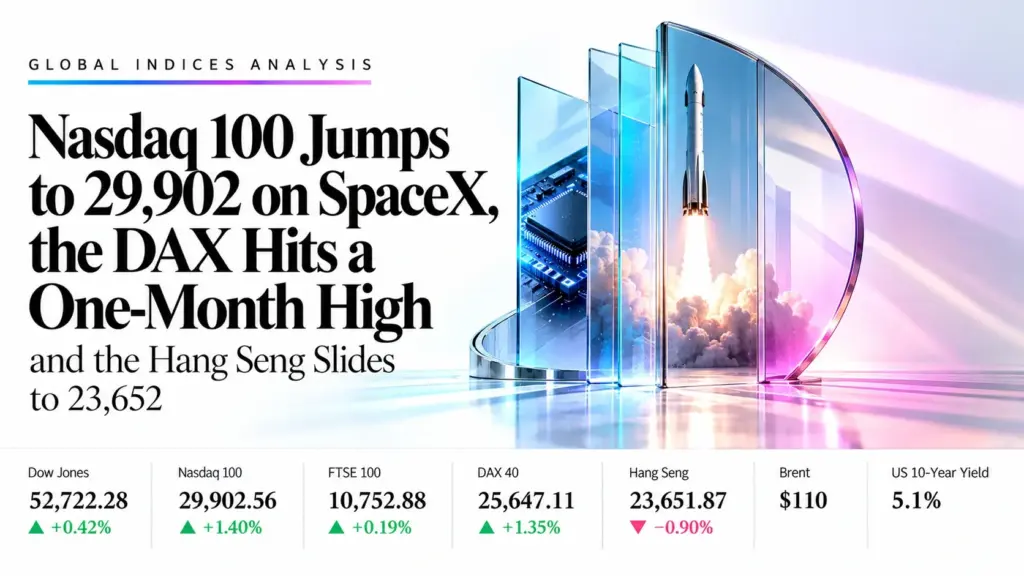 Nasdaq 100 Jumps to 29,902 on SpaceX, the DAX Hits a One-Month High at 25,647 and the Hang Seng Slides to 23,652