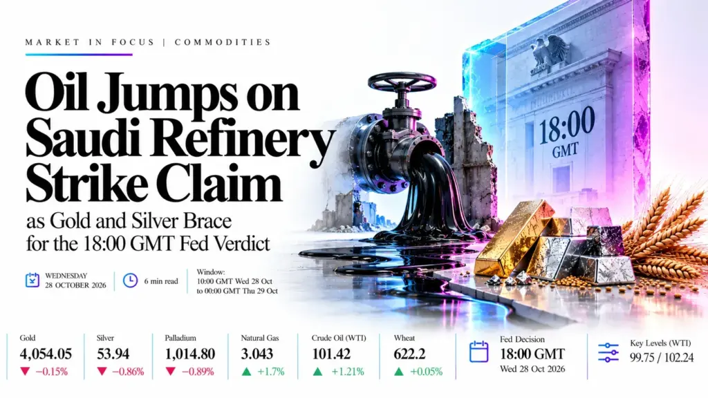 Oil Jumps on Saudi Refinery Strike Claim as Gold and Silver Brace for the 18:00 GMT Fed Verdict | Technical Analysis – Commodity Report | 28 oct  2026
