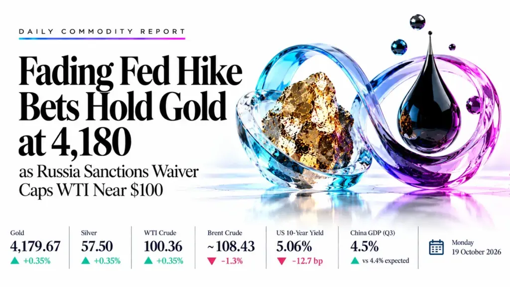 Fading Fed Hike Bets Hold Gold at 4,180 as Russia Sanctions Waiver Caps WTI Near $100 | Technical Analysis – Commodities Report | 19-10-2026