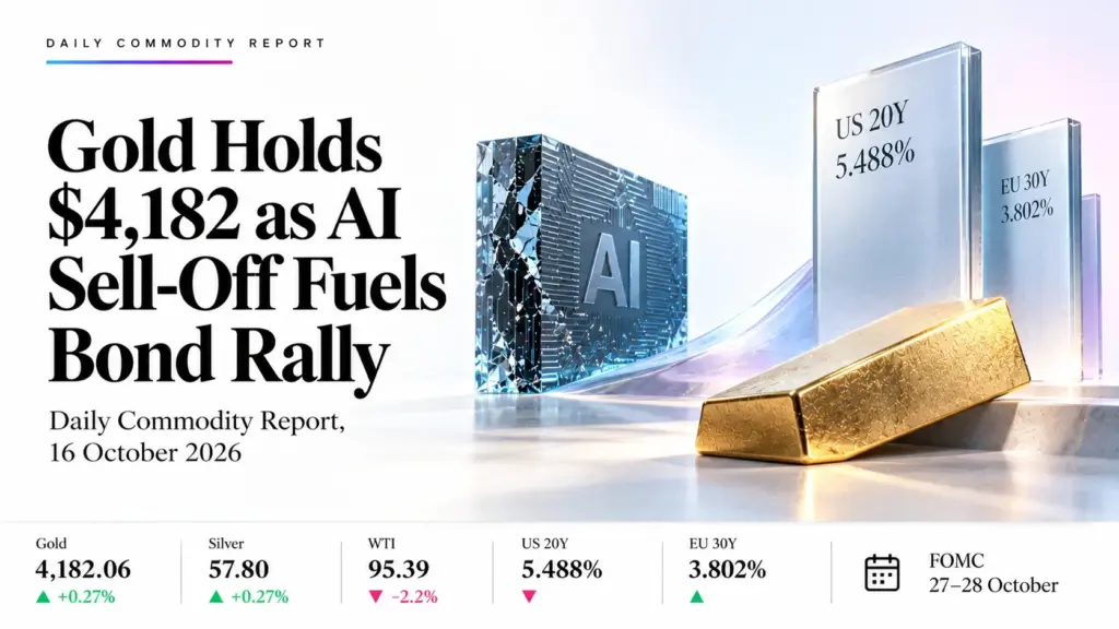 AI Sell-Off Sends Money Into Bonds: Gold $4,182, Silver $57.80, WTI Slips to $95.39, US 20Y Yield 5.488% | Technical analysis – Commodity Report | 16-10-2026